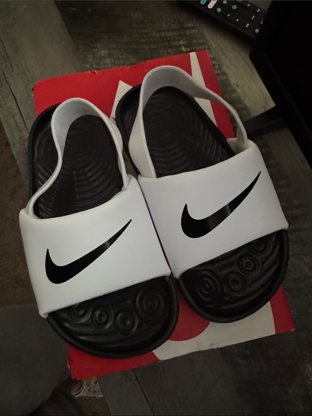 Nike Kids Black and White Slide Sandals with Swoosh
